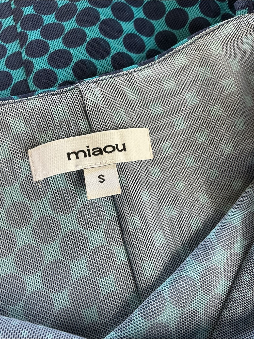 Miaou Thais Mesh Midi Dress Warp Blue Polka Dot Size Small - Picture 3 of 8